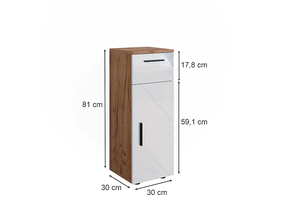 Meuble salle de bain blanc brillant/chêne doré 30x30x81 irma