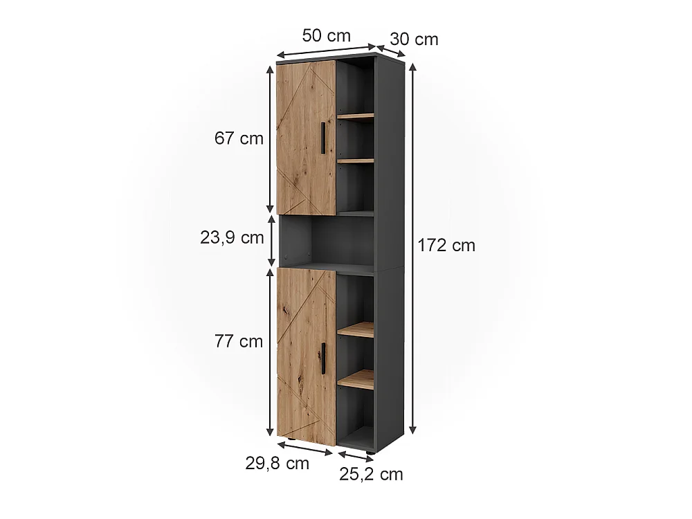 Armoire haute anthracite/chêne de force doré 50x30x172 irma
