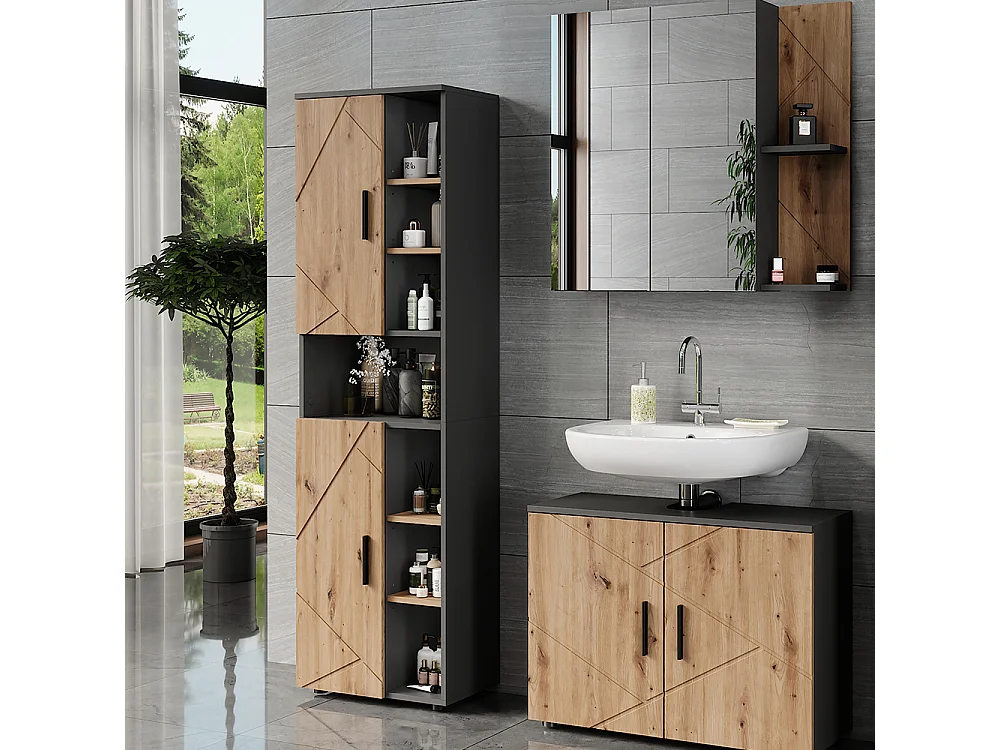 Armoire haute anthracite/chêne de force doré 50x30x172 irma