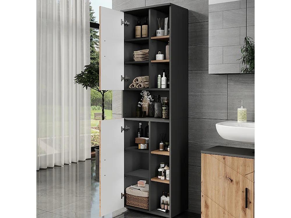 Armoire haute anthracite/chêne de force doré 50x30x172 irma