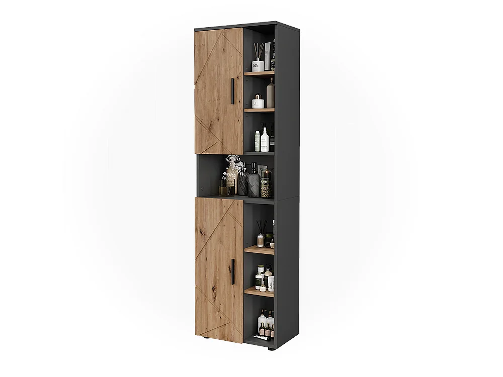 Armoire haute anthracite/chêne de force doré 50x30x172 irma