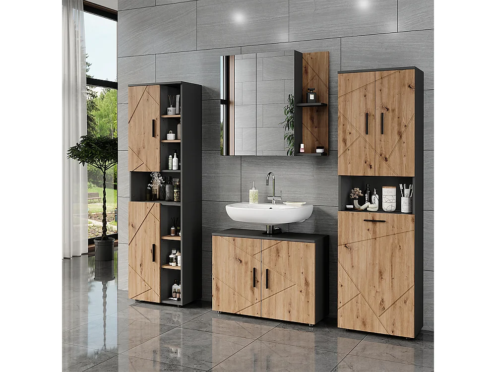 Armoire haute anthracite/chêne de force doré 50x30x172 irma
