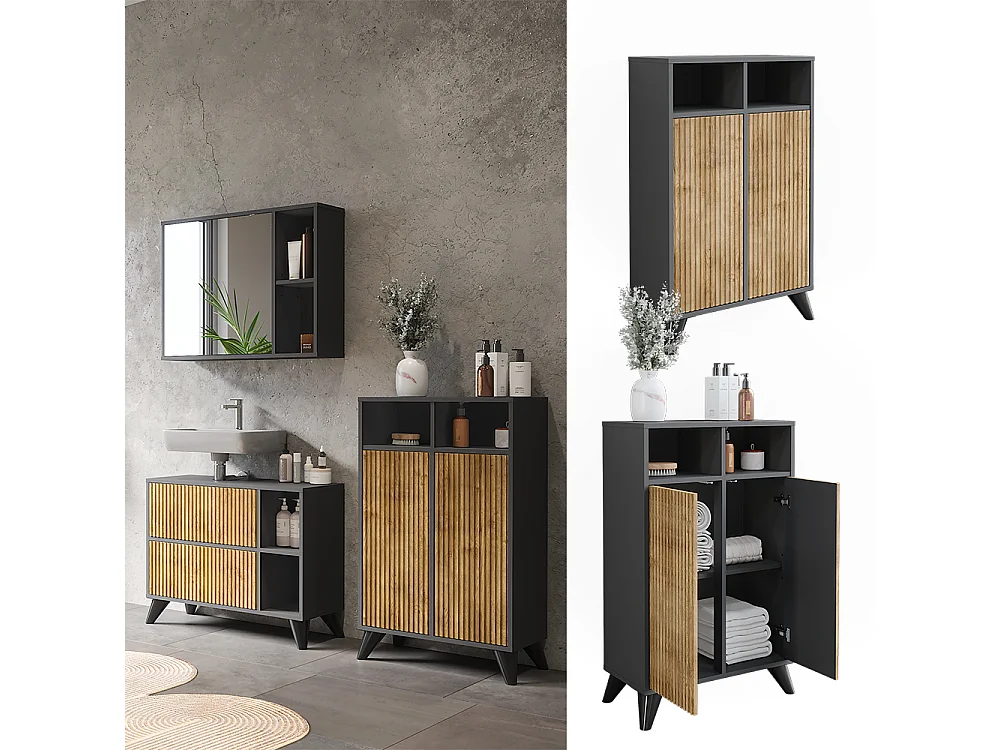 Midischrank anthrazit/bergeiche 60x30x97 leano