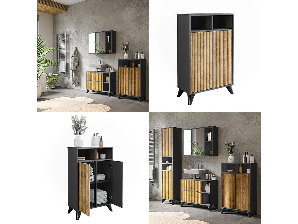 Midischrank anthrazit/bergeiche 60x30x97 leano