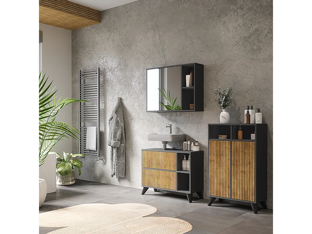 Armoire Midischrank anthracite/chêne de montagne 60x30x97 leano