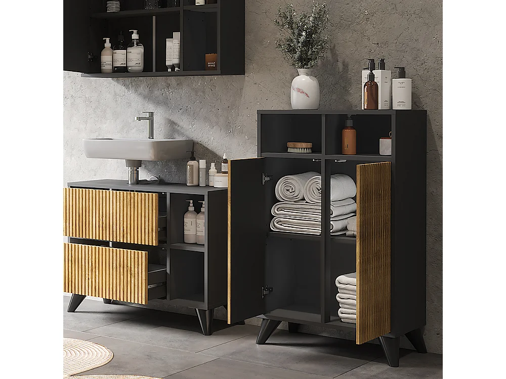 Armoire Midischrank anthracite/chêne de montagne 60x30x97 leano