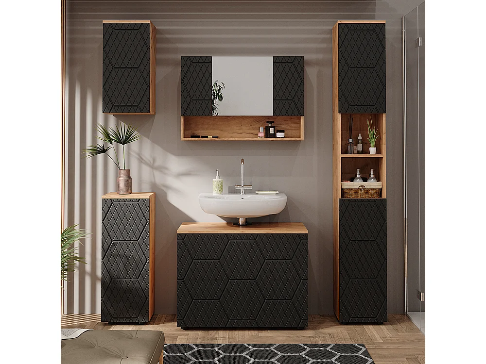 Meuble salle de bain anthracite avec structure en nid dabeille 30x30x81 irma