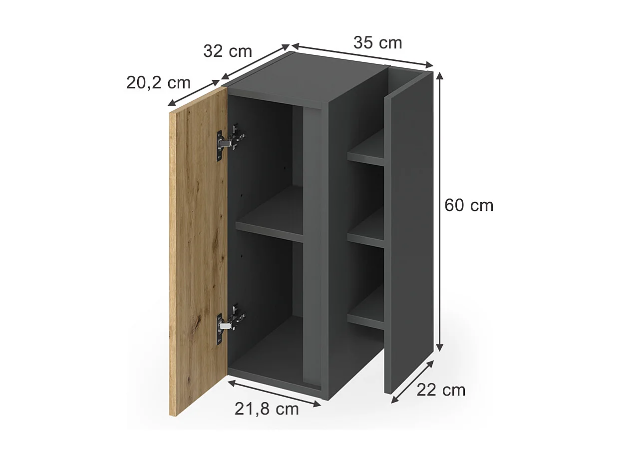 Meuble salle de bain anthracite/artisan 35x32x60 edelin