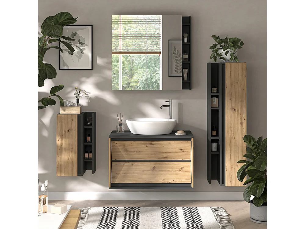 Meuble salle de bain anthracite/artisan 35x32x60 edelin