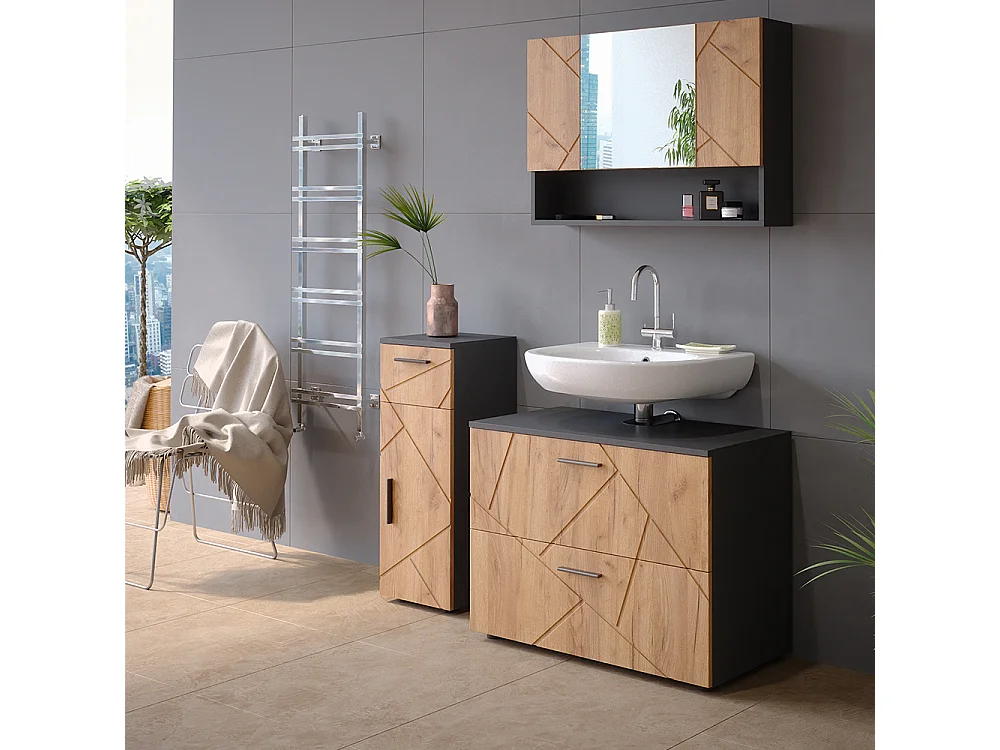 Meuble salle de bain chêne doré/anthracite 30x30x81 irma