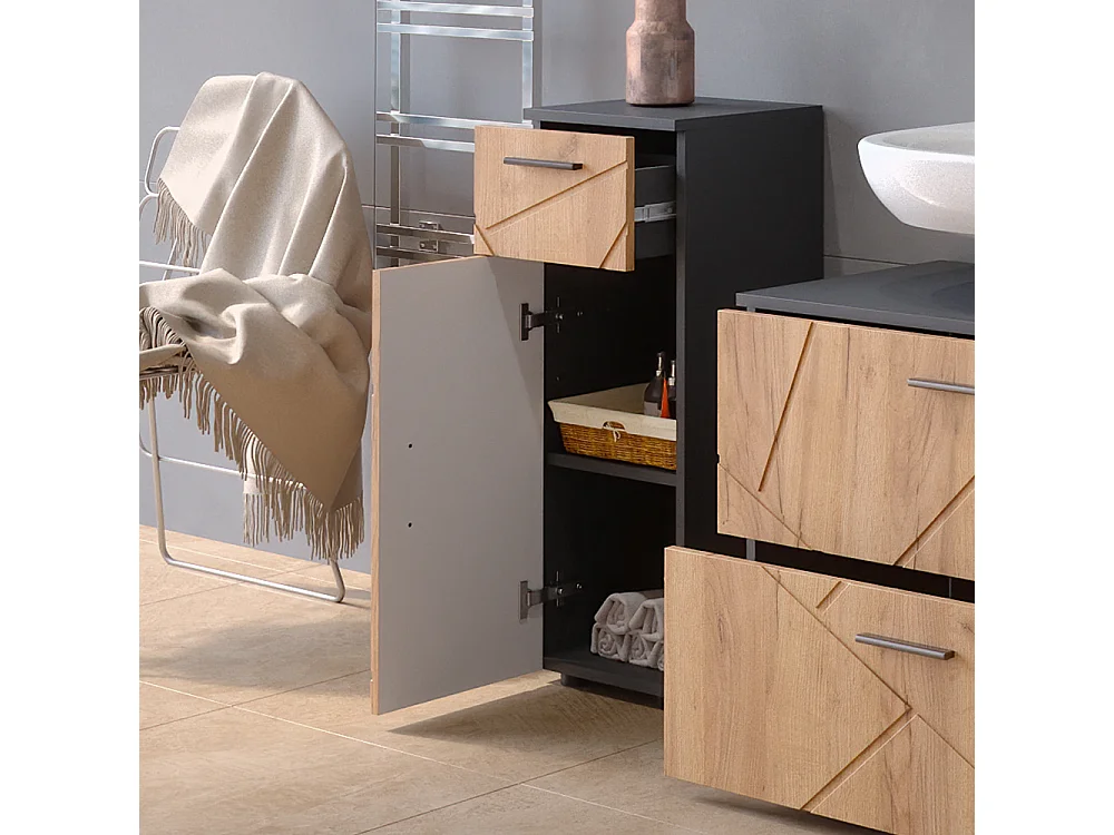 Meuble salle de bain chêne doré/anthracite 30x30x81 irma