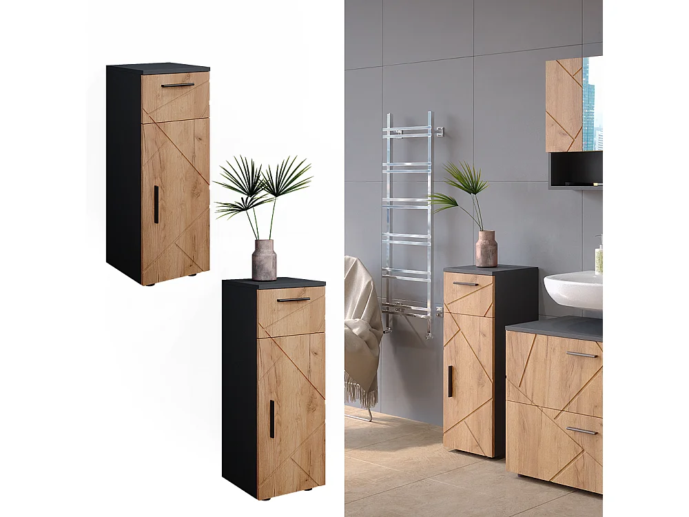 Halfhoge kast eik goud/antraciet 30x30x81 irma