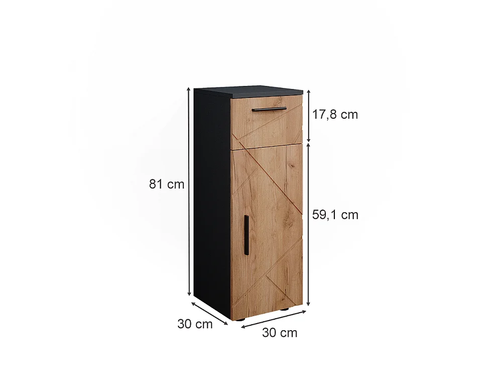 Halfhoge kast eik goud/antraciet 30x30x81 irma