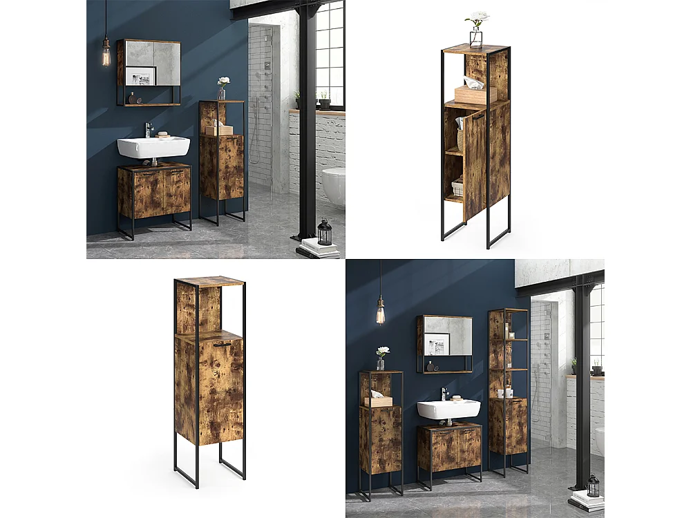 Meuble salle de bain bois antique 33x33x120.4 fyrk