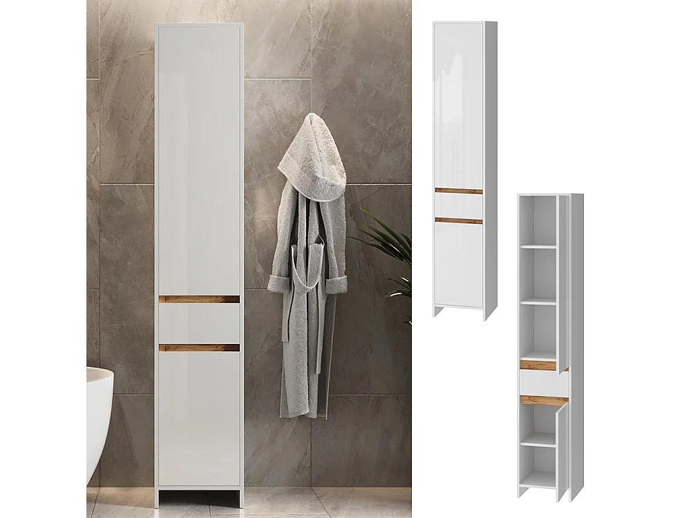 Badschrank weiß hochglanz/goldkraft eiche 35x35x190 detmold