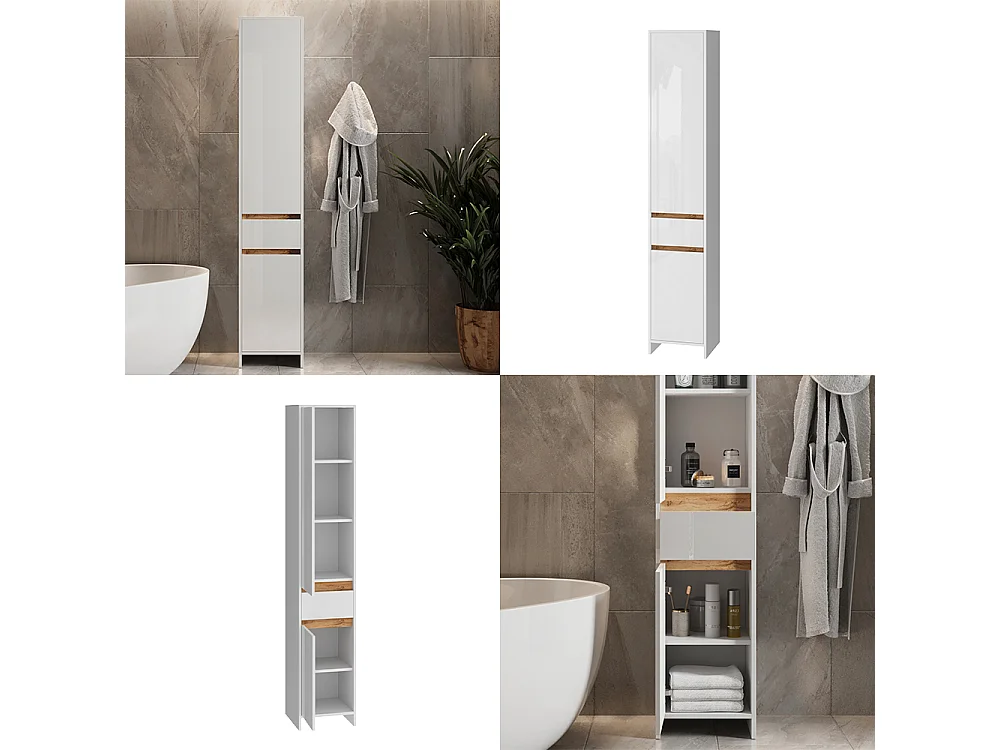 Badschrank weiß hochglanz/goldkraft eiche 35x35x190 detmold