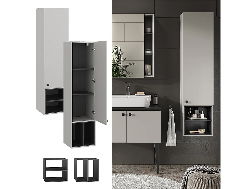 Meuble salle de bain gris 37.5x35x150 gerta