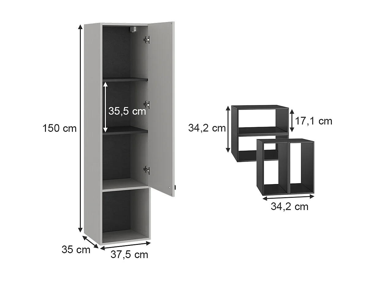 Meuble salle de bain gris 37.5x35x150 gerta
