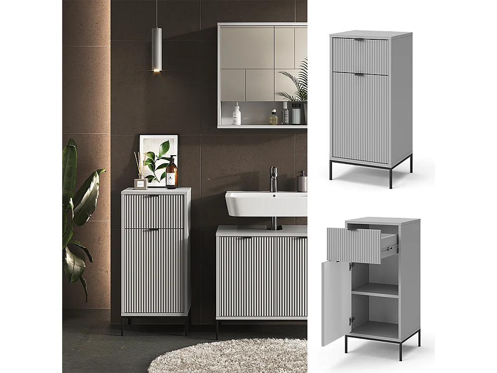 Meuble salle de bain gris 40x35x87 eliza
