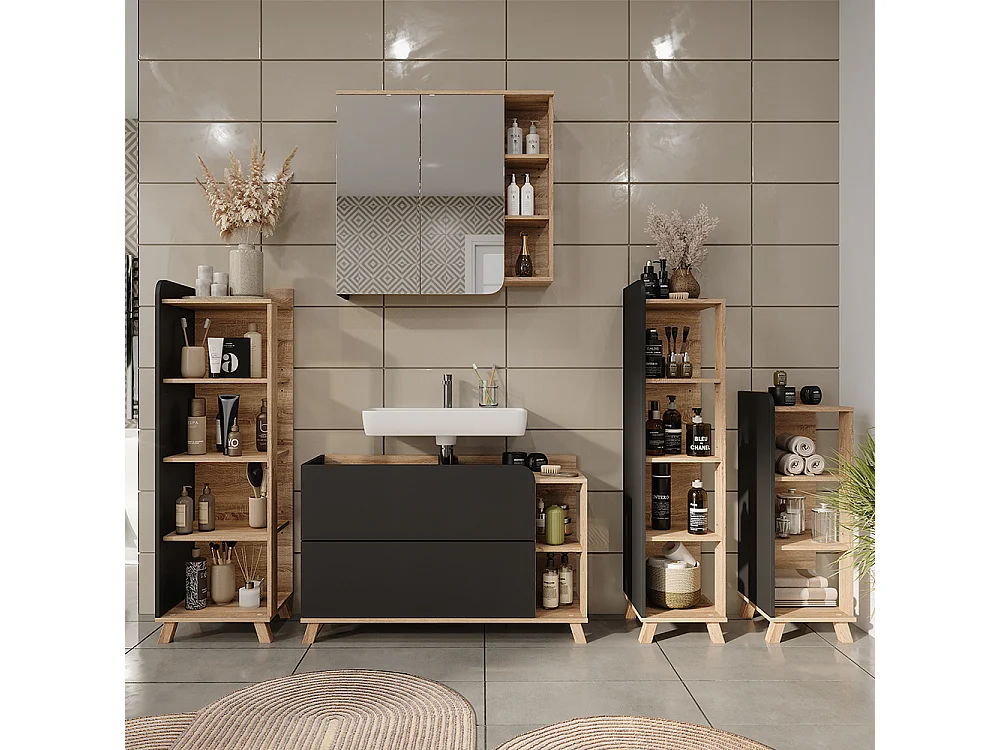 Étagère de salle de bain sonoma/anthracite 40x35x128 karen