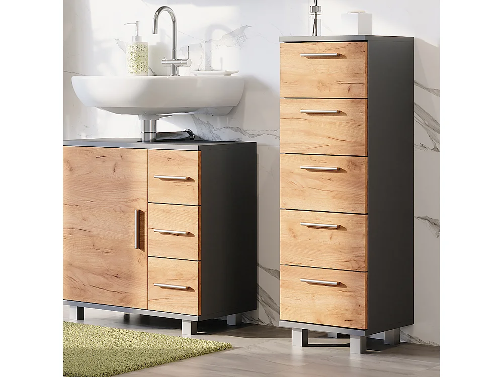 Midischrank anthrazit/goldkraft eiche 30.2x30x95 ilias