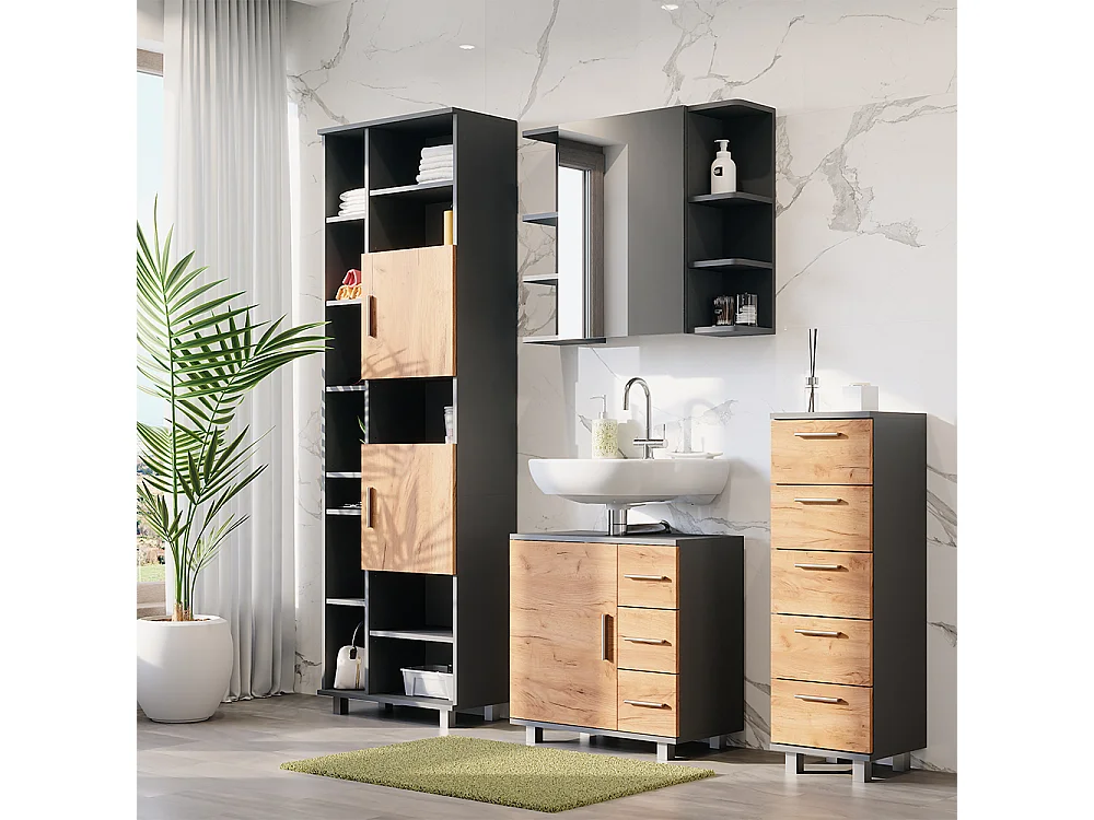 Midischrank anthrazit/goldkraft eiche 30.2x30x95 ilias