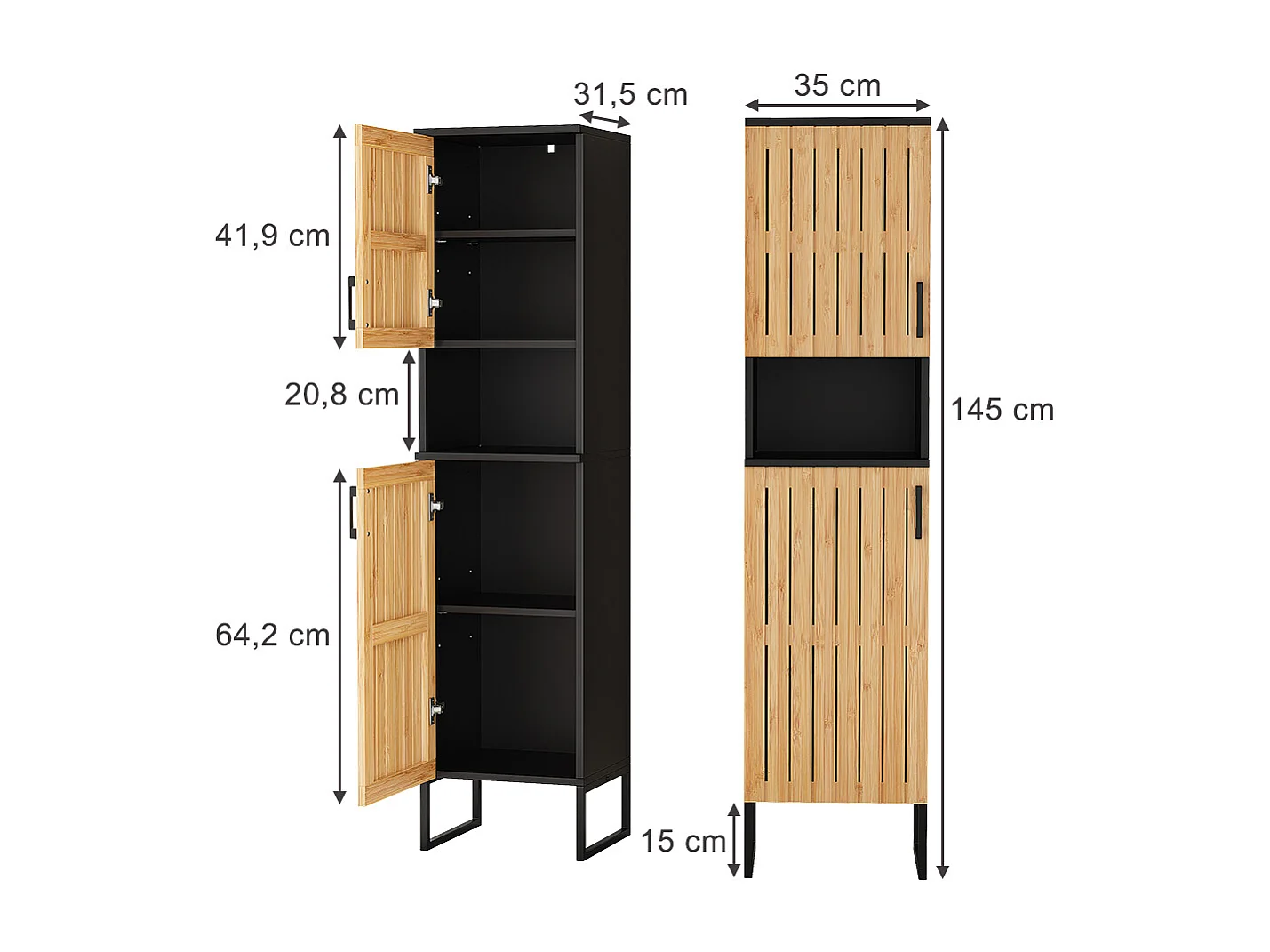 Armoire de salle de bain bambou 35x31.5x145 vayra