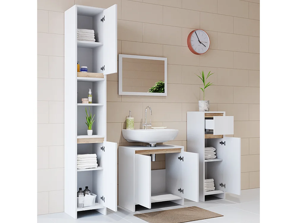 Badschrank weiß/sonoma 30x30x190 emma