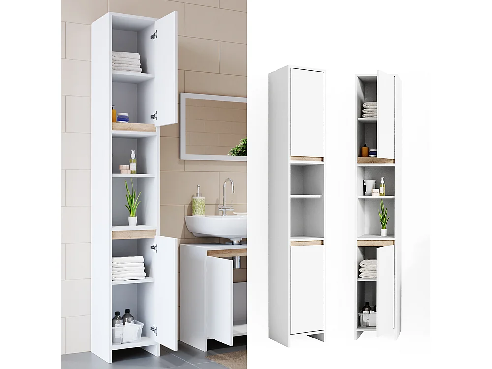 Meuble salle de bain blanc/sonoma 30x30x190 emma