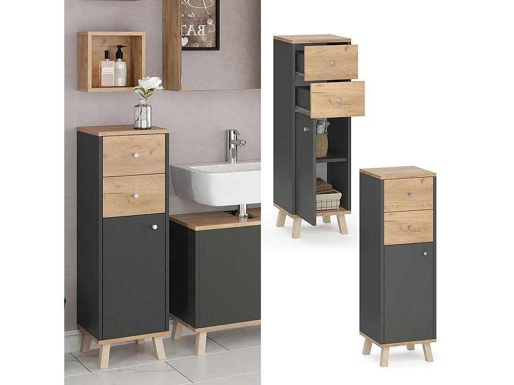 Meuble salle de bain anthracite 30x30x95 senyo