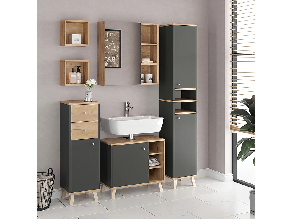 Meuble salle de bain anthracite 30x30x95 senyo
