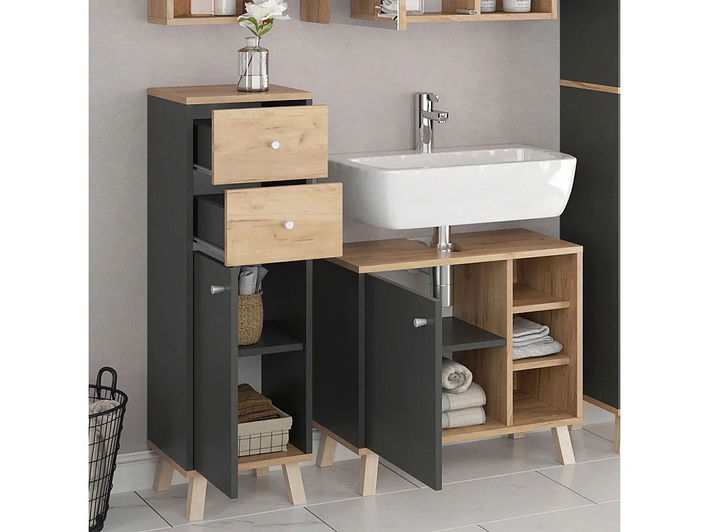 Meuble salle de bain anthracite 30x30x95 senyo
