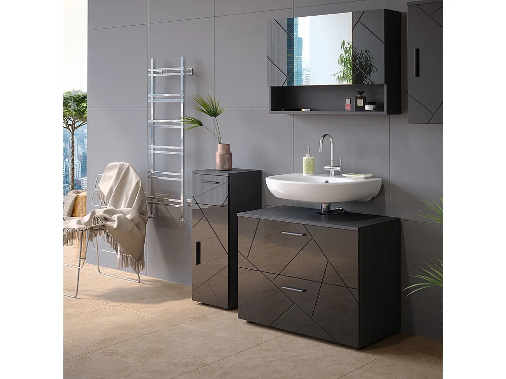 Meuble salle de bain anthracite haute brillance 30x30x81 irma