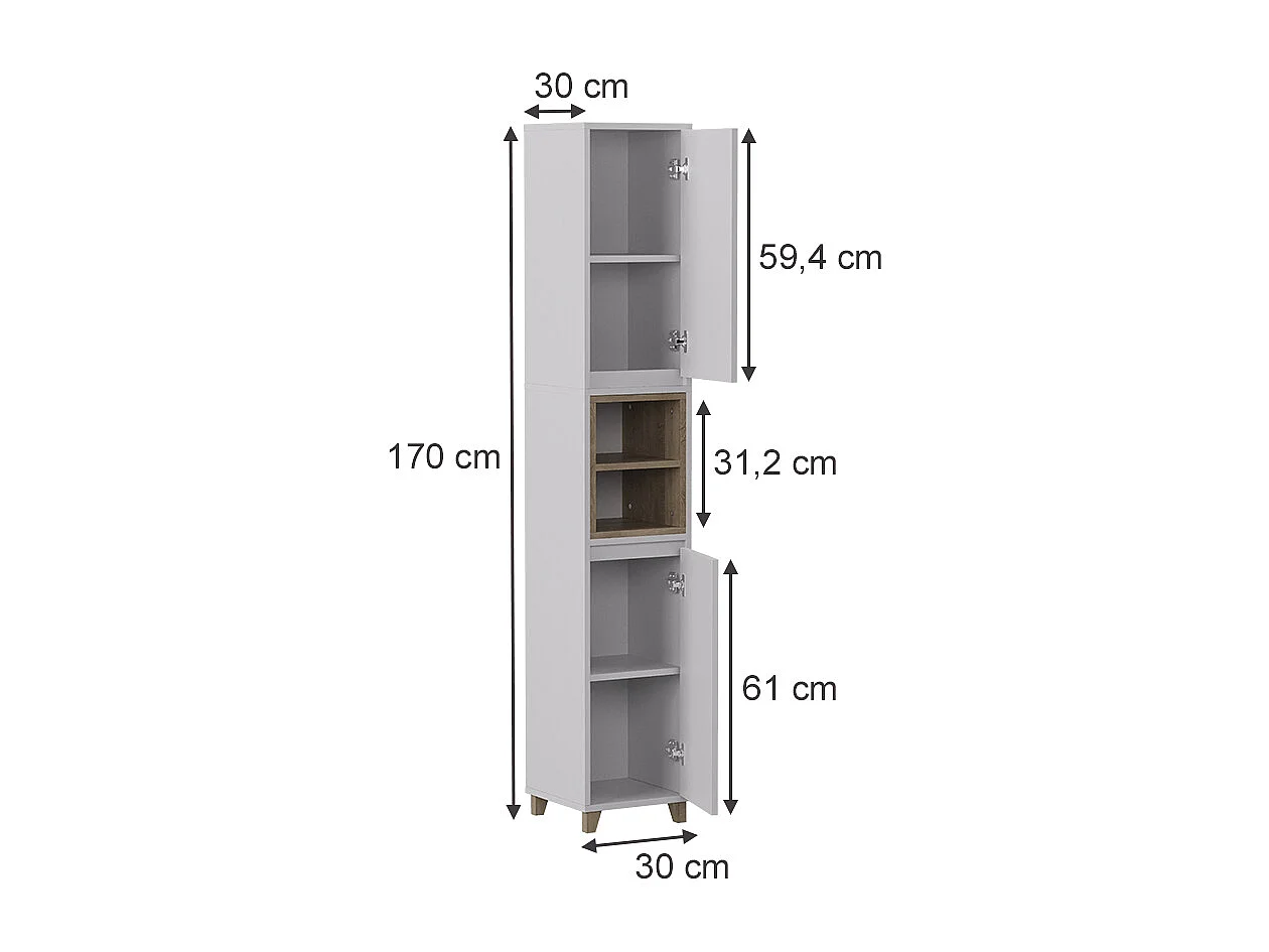 Meuble salle de bain blanc/chêne 30x30x170 elnor