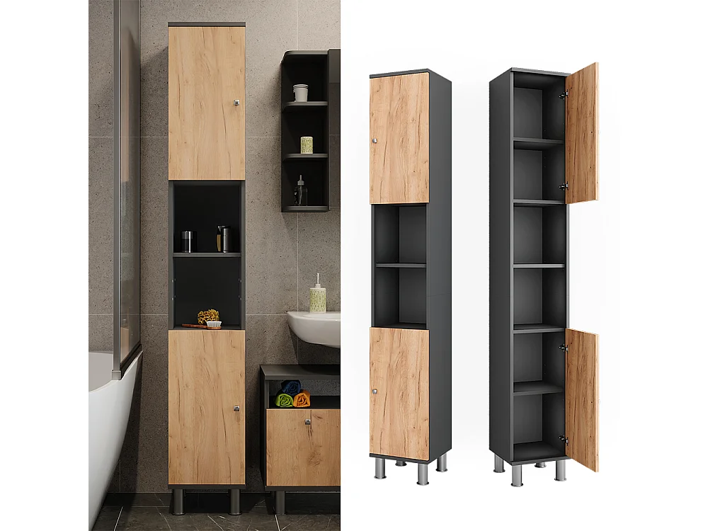 Hochschrank anthrazit/goldkraft eiche 30x30x190 fynn