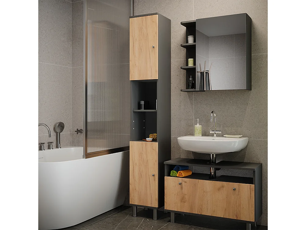 Armoire haute anthracite/chêne doré 30x30x190 fynn