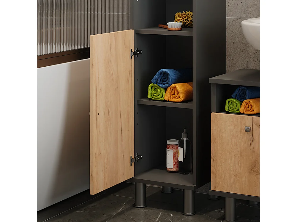 Armoire haute anthracite/chêne doré 30x30x190 fynn