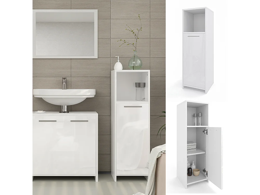 Meuble salle de bain blanc brillant/blanc 30x30x95 kiko