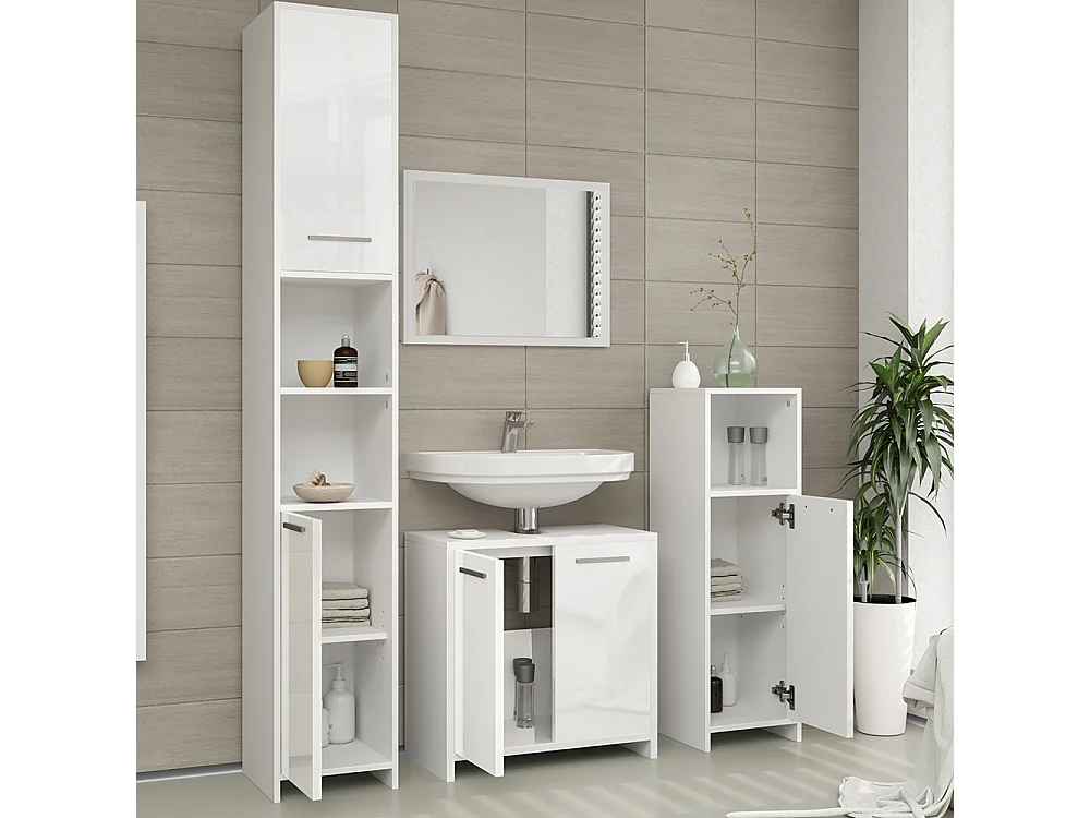 Meuble salle de bain blanc brillant/blanc 30x30x95 kiko