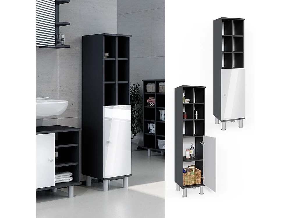 Meuble salle de bain blanc haute brillance 30x30x130.6 fynn