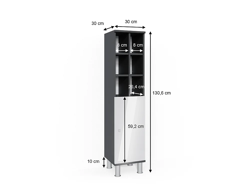 Mobiletto bagno bianco lucido 30x30x130.6 fynn