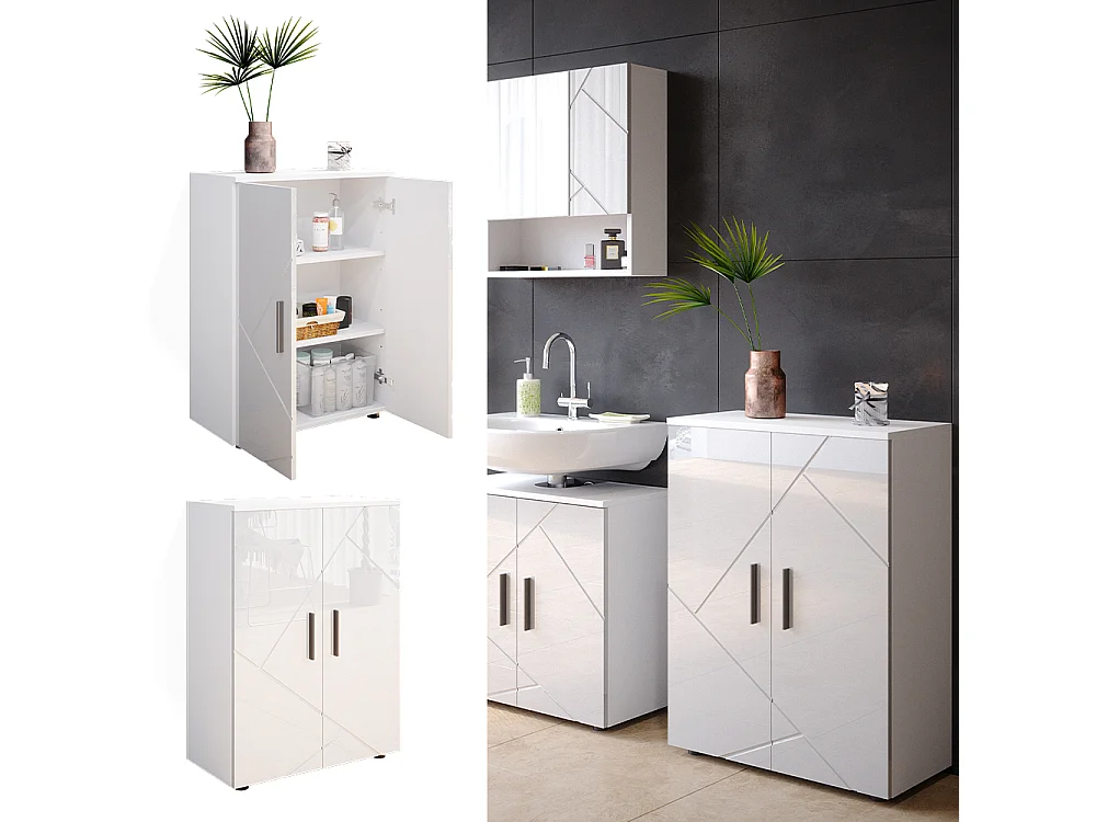 Meuble salle de bain blanc haute brillance 60x30x81 irma