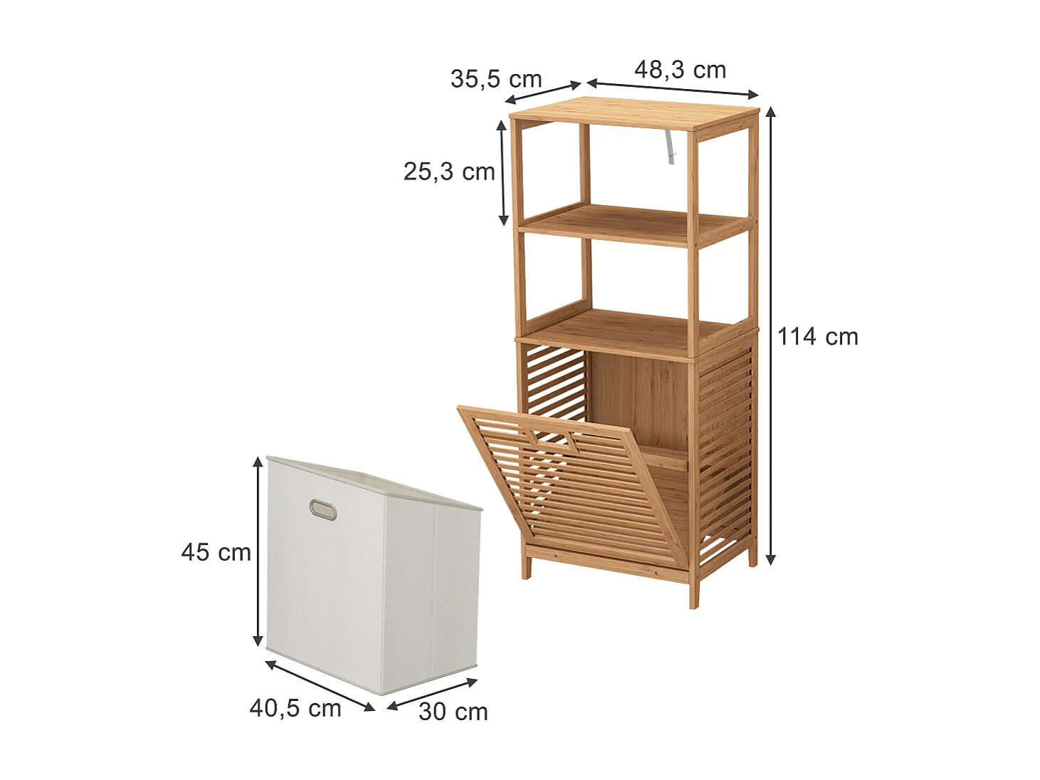 Mobiletto da bagno bambù 48.3x35.5x114 novaro