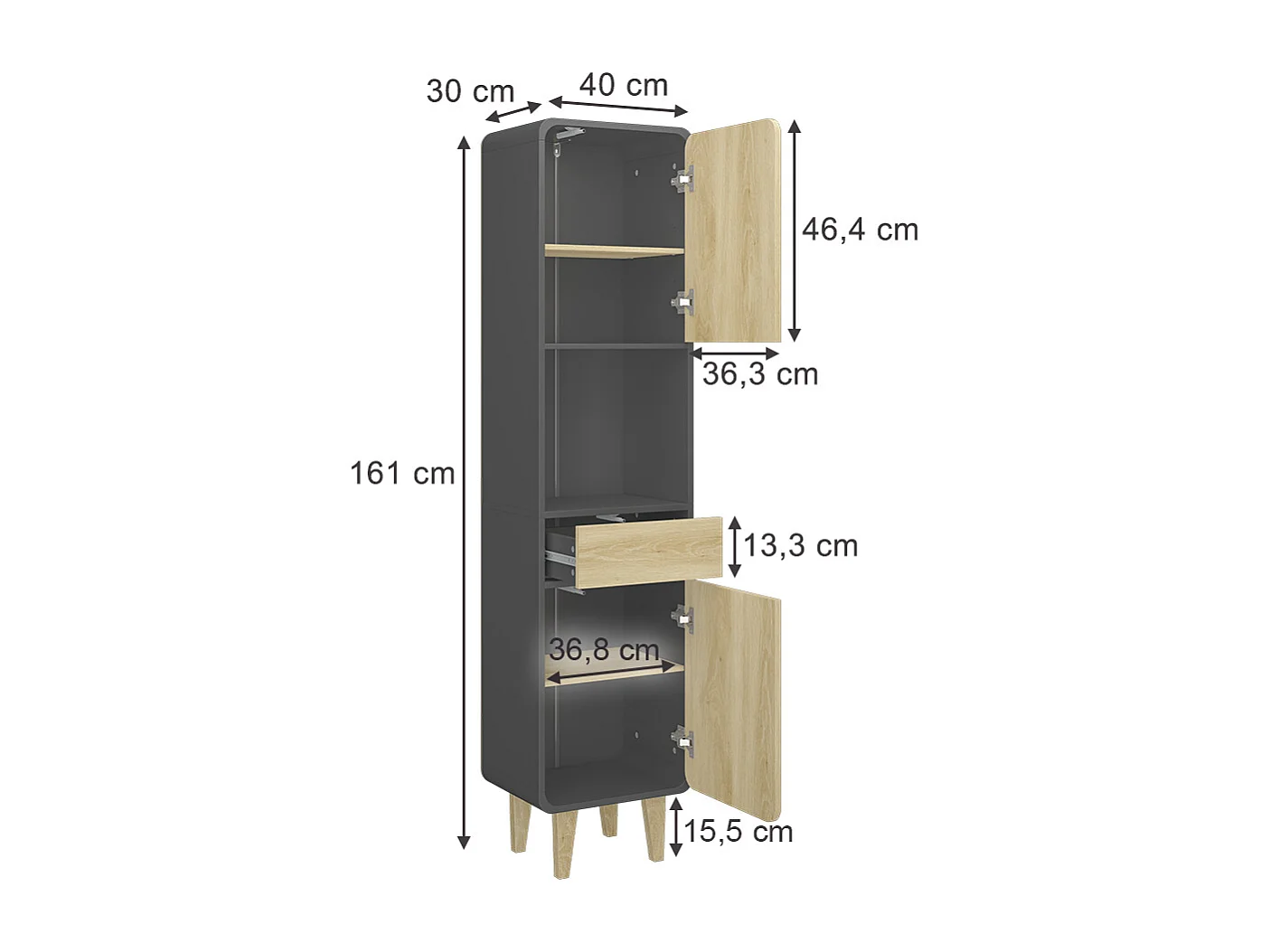 Meuble de salle de bain anthracite/chêne 40x30x161 arla