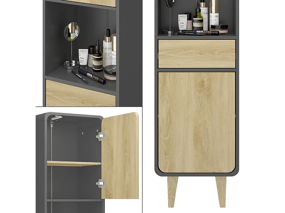 Meuble de salle de bain anthracite/chêne 40x30x161 arla