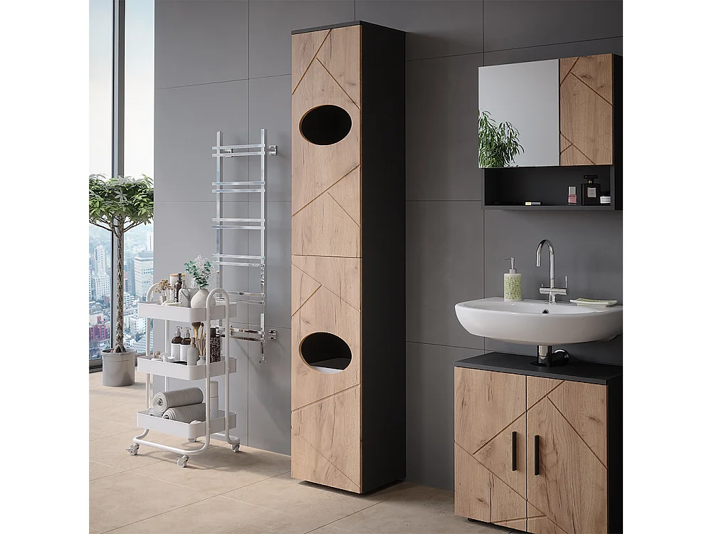 Wäscheschrank anthrazit/goldkraft eiche 37.2x32x192 irma