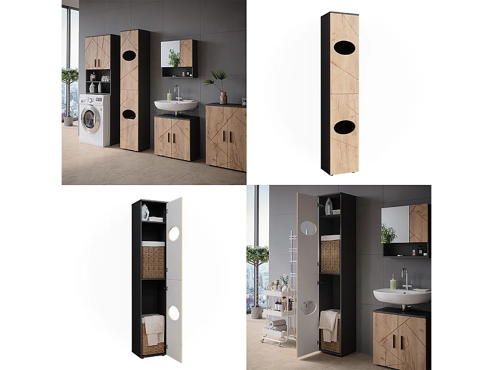 Wäscheschrank anthrazit/goldkraft eiche 37.2x32x192 irma