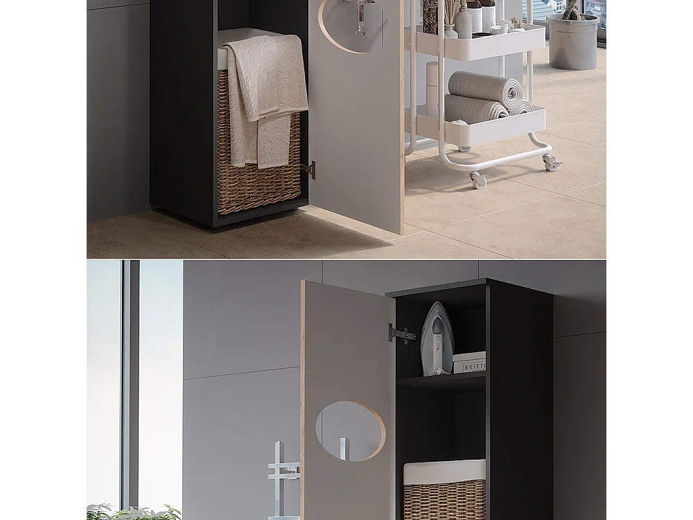 Armoire à linge anthracite/chêne doré 37.2x32x192 irma