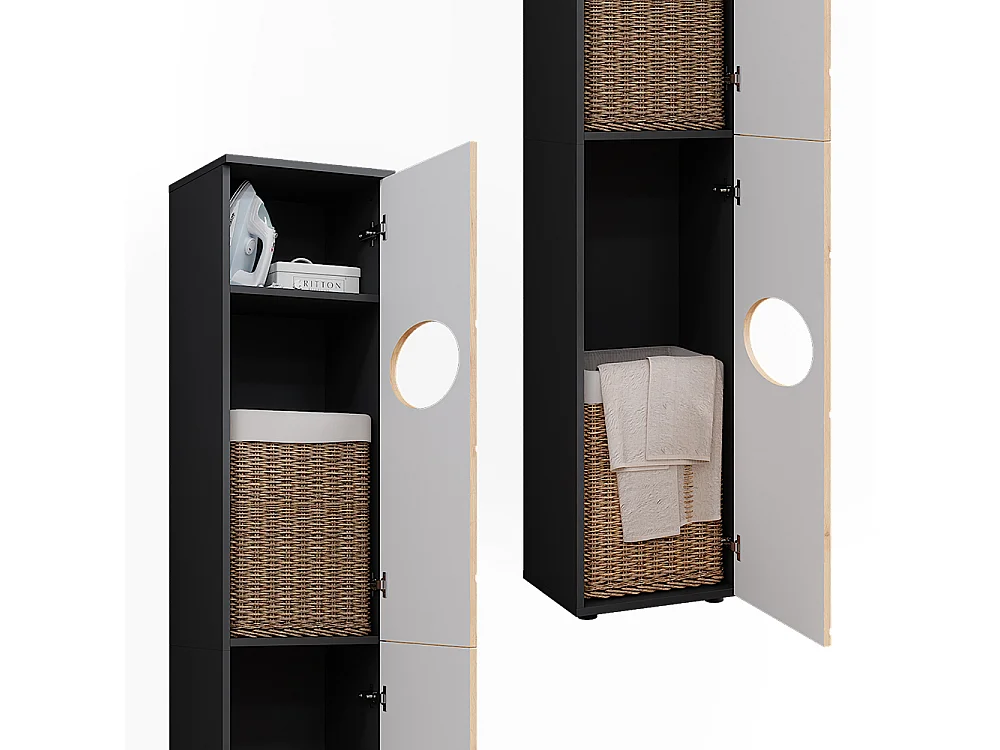 Armoire à linge anthracite/chêne doré 37.2x32x192 irma