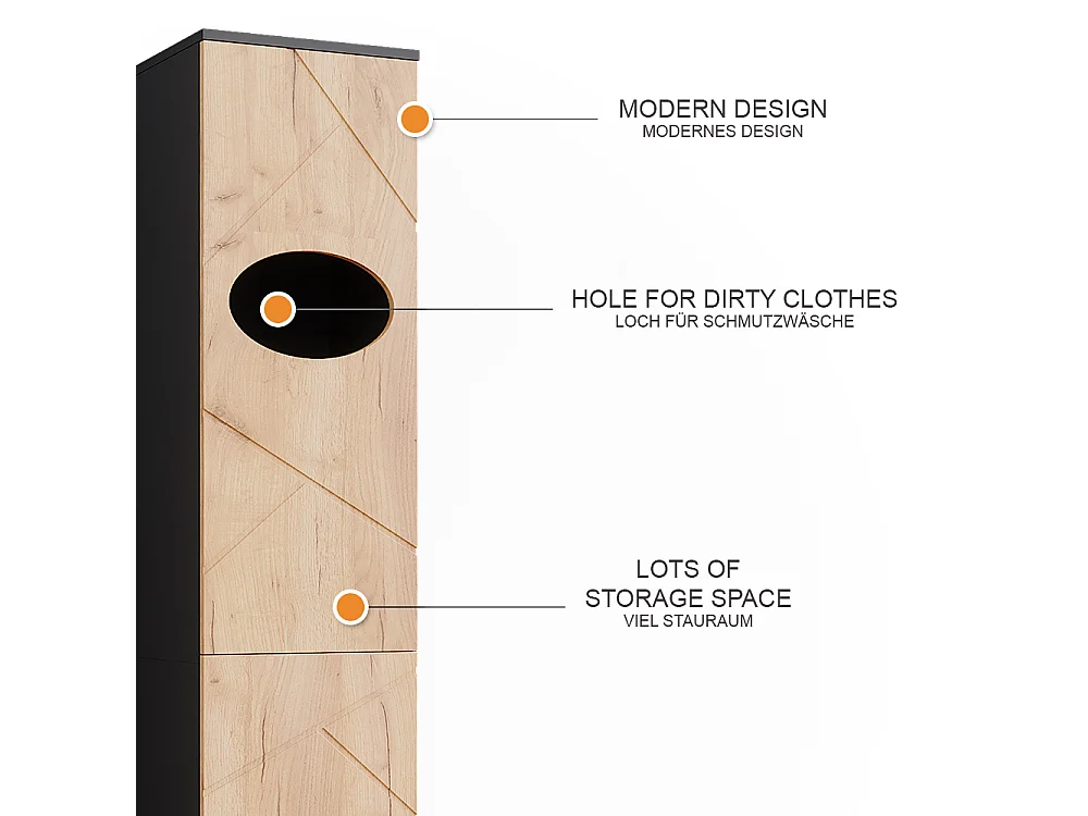 Armoire à linge anthracite/chêne doré 37.2x32x192 irma